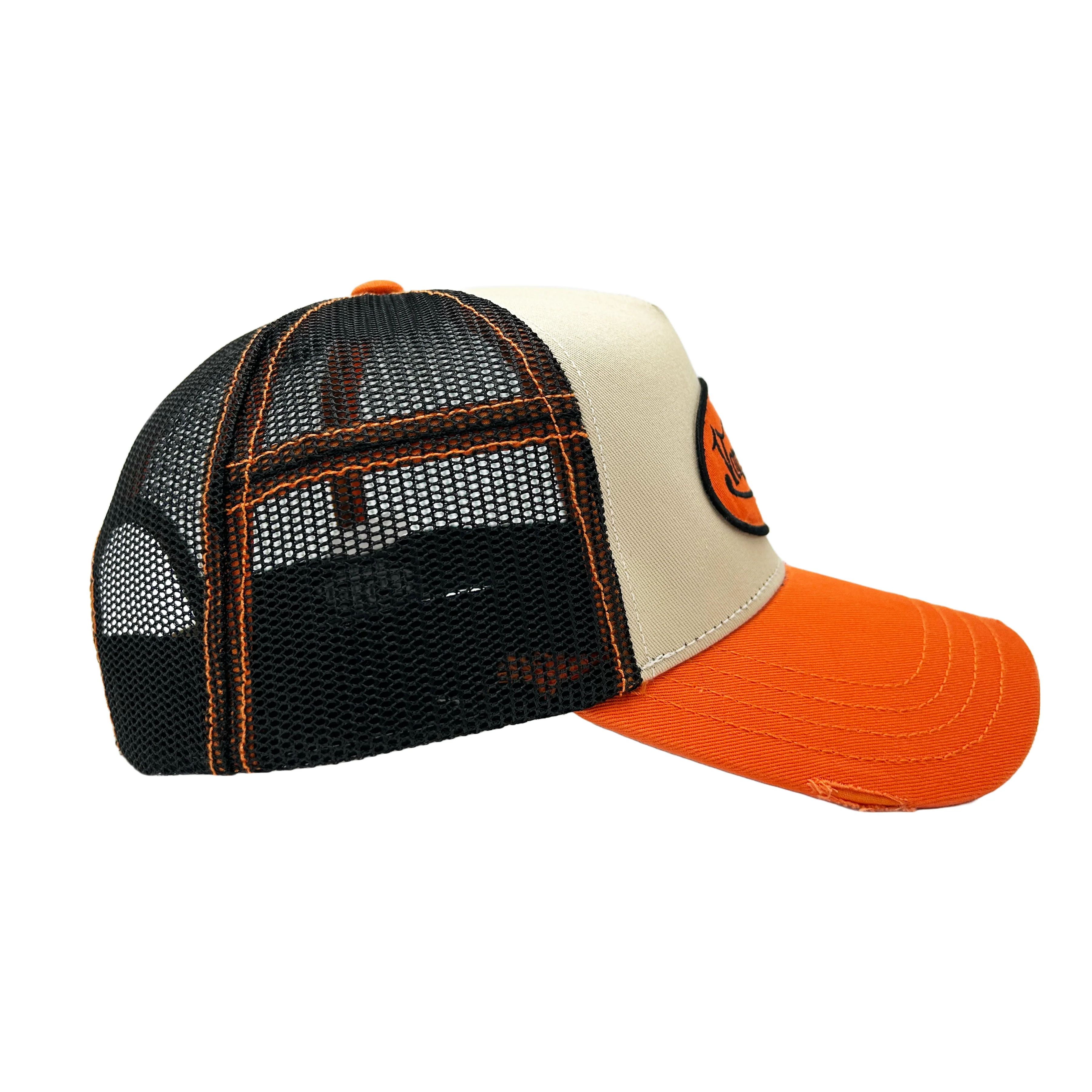 1103-tan-orange-classic-distressed-trucker-hat-3.webp Tan & Orange Classic Distressed Trucker Hat