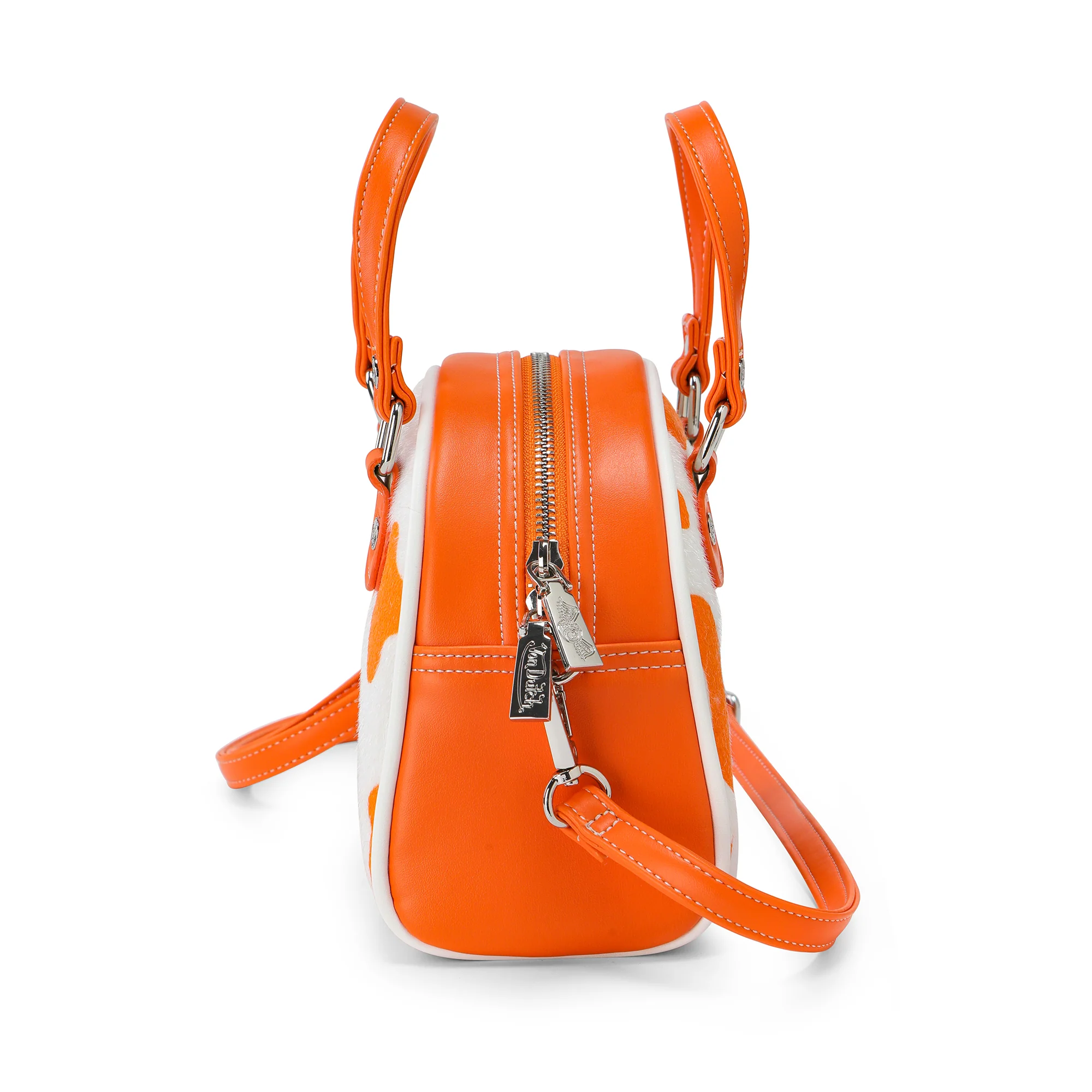 155-orange-cow-print-vegan-pony-hair-bowling-bag-3.webp Orange Cow Print Vegan Pony Hair Bowling Bag
