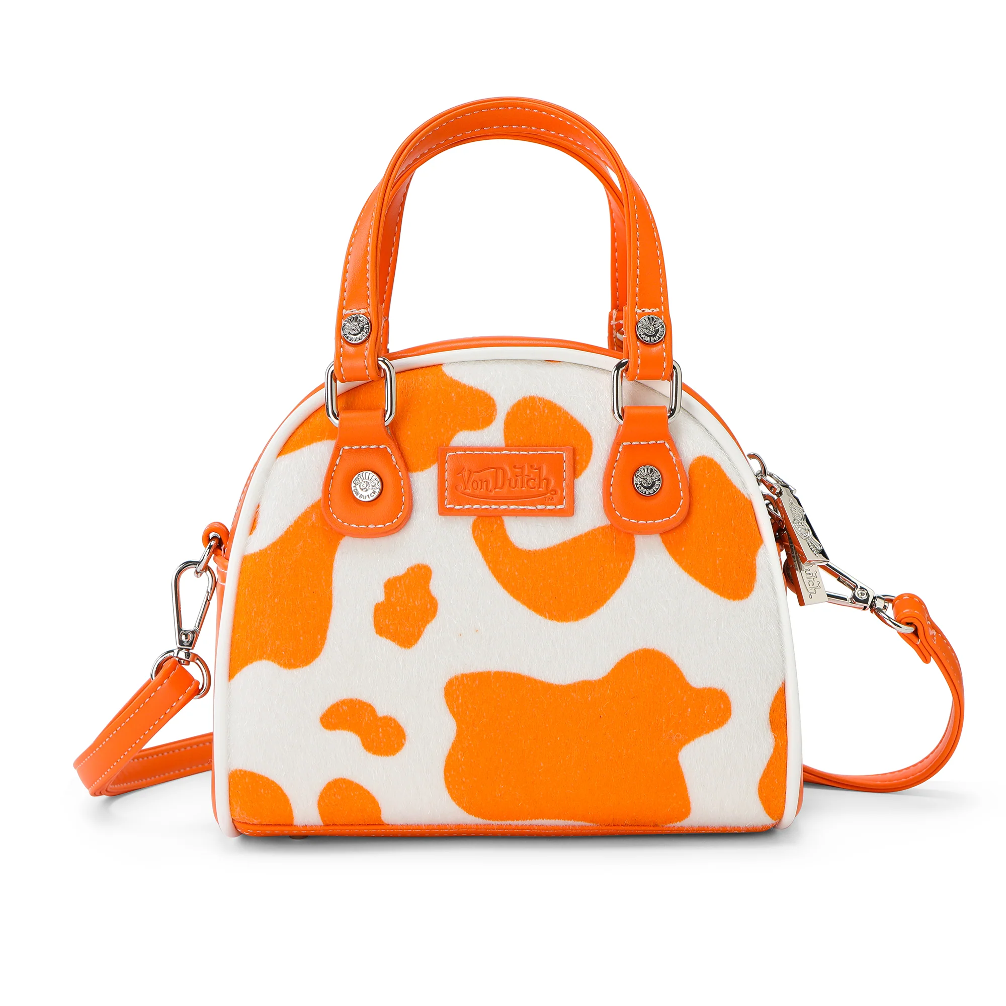 155-orange-cow-print-vegan-pony-hair-bowling-bag-4.webp Orange Cow Print Vegan Pony Hair Bowling Bag