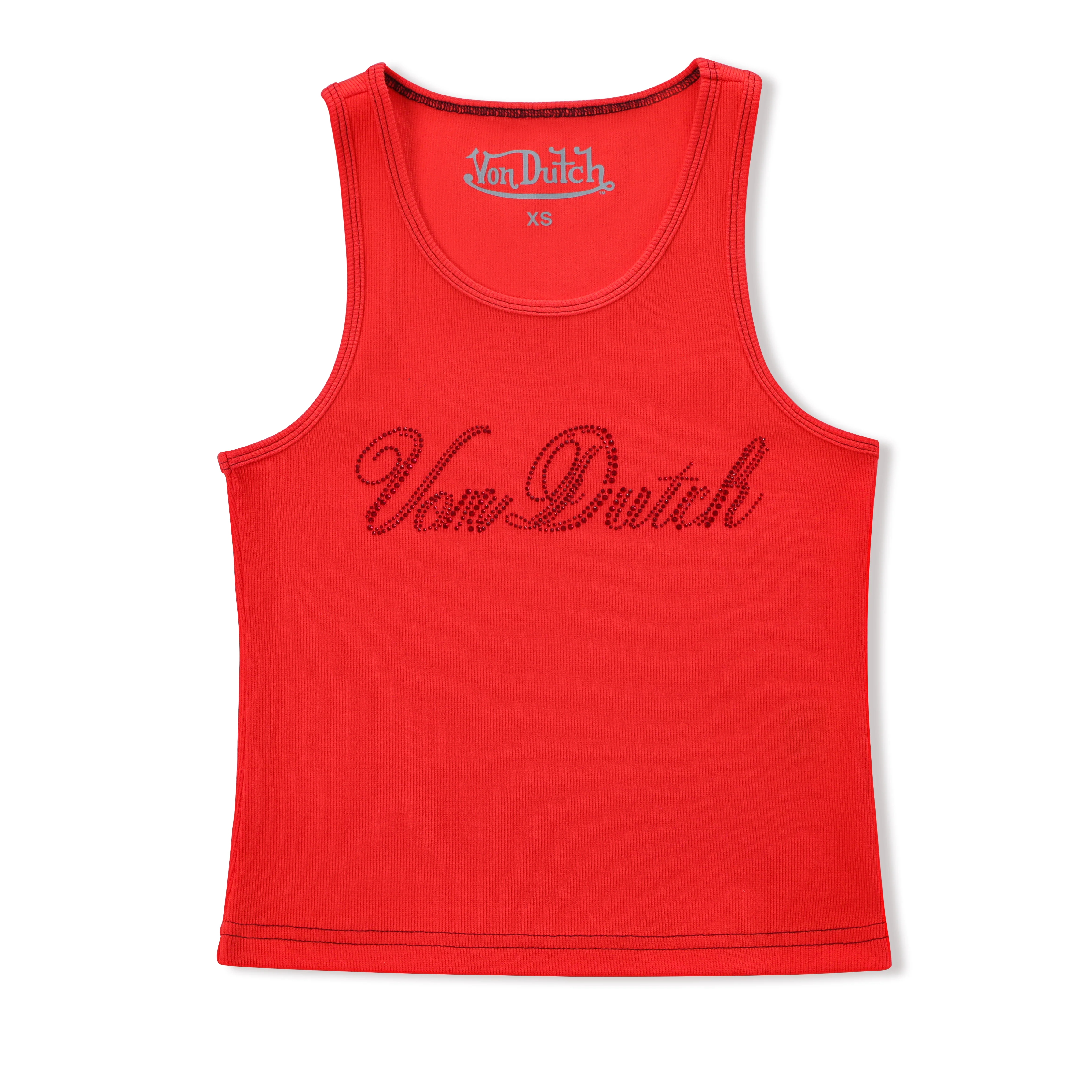2005-rhinestone-cursive-logo-tank-red-1.webp Rhinestone Cursive logo Tank - Red