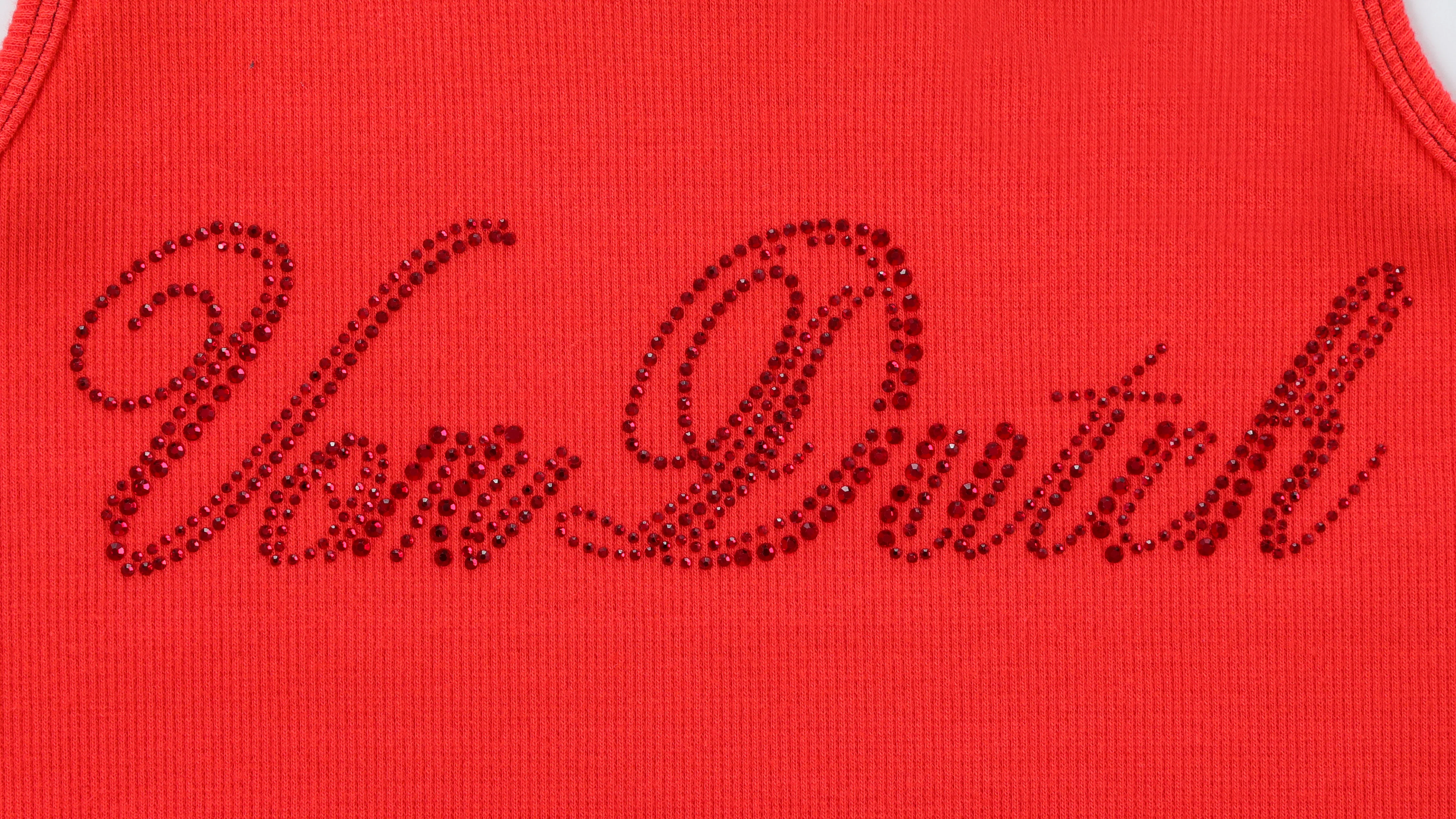 2005-rhinestone-cursive-logo-tank-red-3.webp Rhinestone Cursive logo Tank - Red