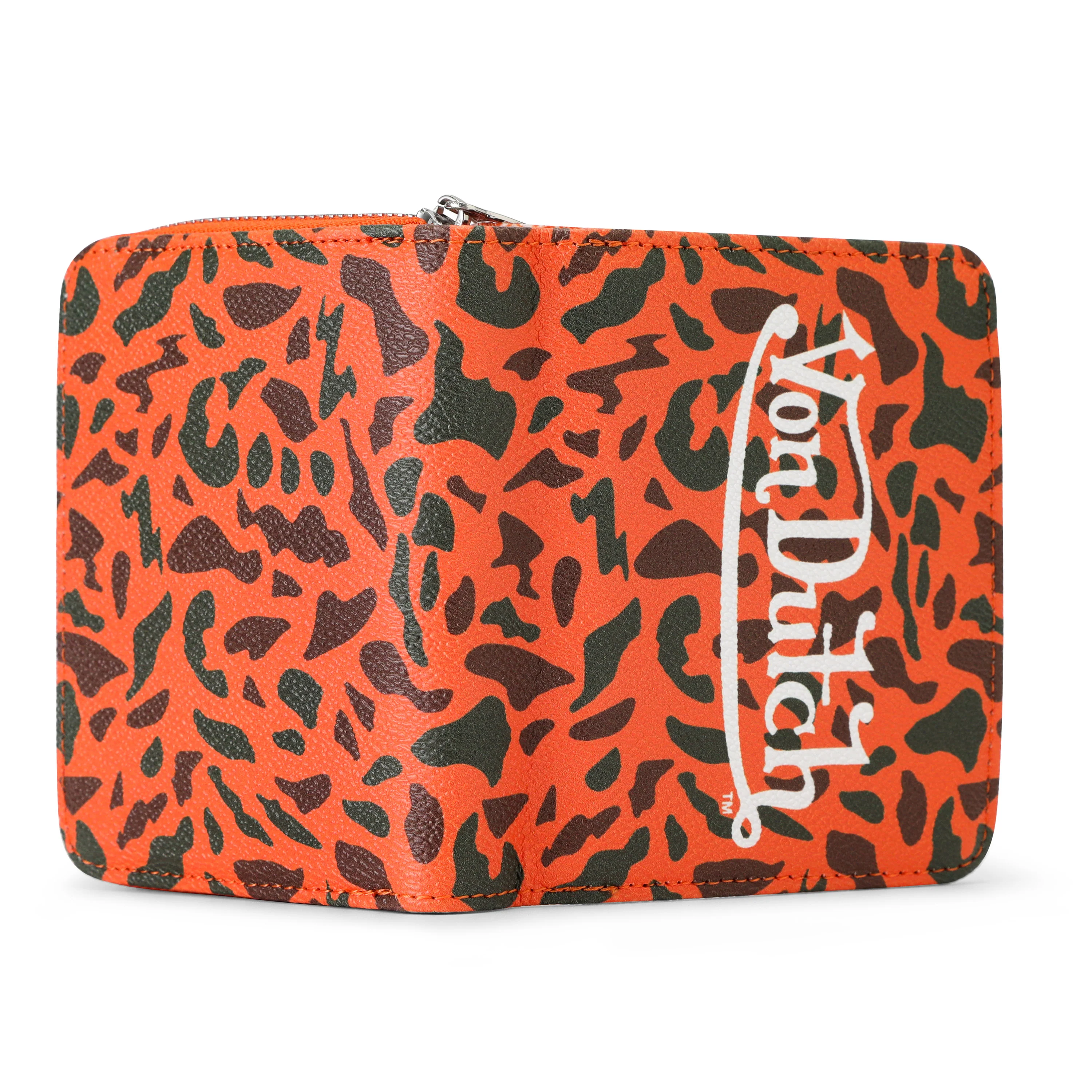 Orange Camo Print Zip-Up Wallet