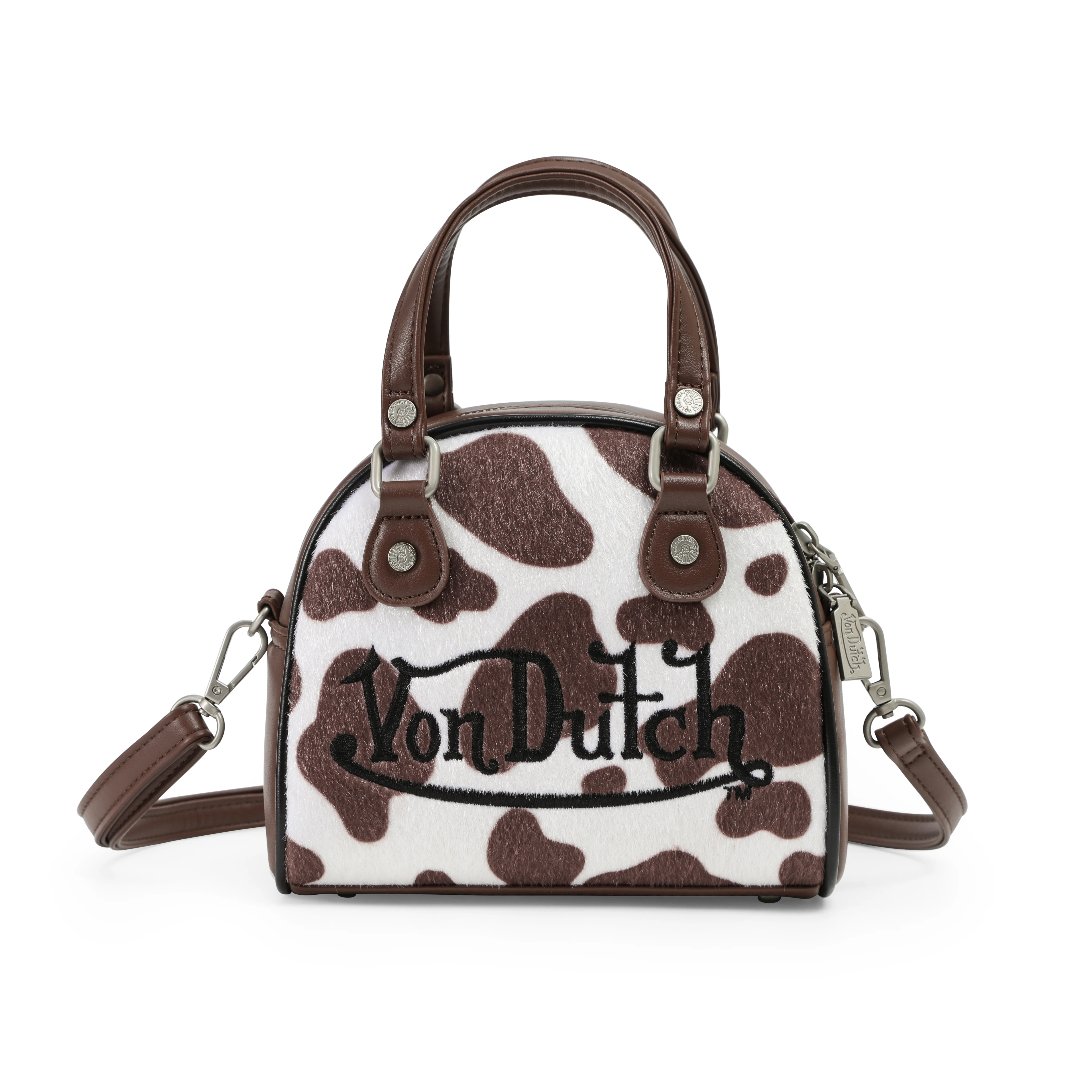 212-brown-white-cow-print-vegan-pony-hair-bowling-bag-1.webp Brown & White Cow Print Vegan Pony Hair Bowling Bag
