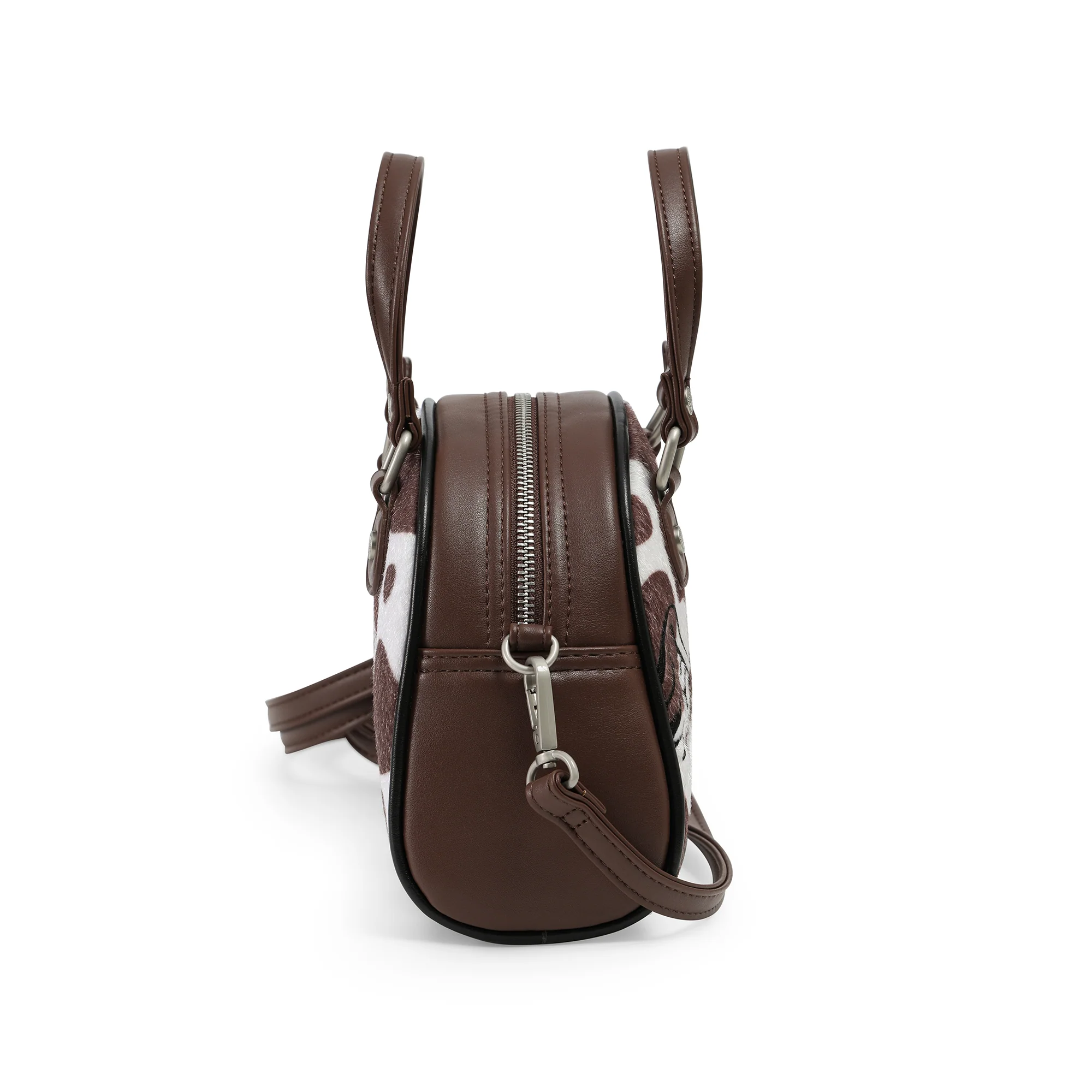 212-brown-white-cow-print-vegan-pony-hair-bowling-bag-7.webp Brown & White Cow Print Vegan Pony Hair Bowling Bag