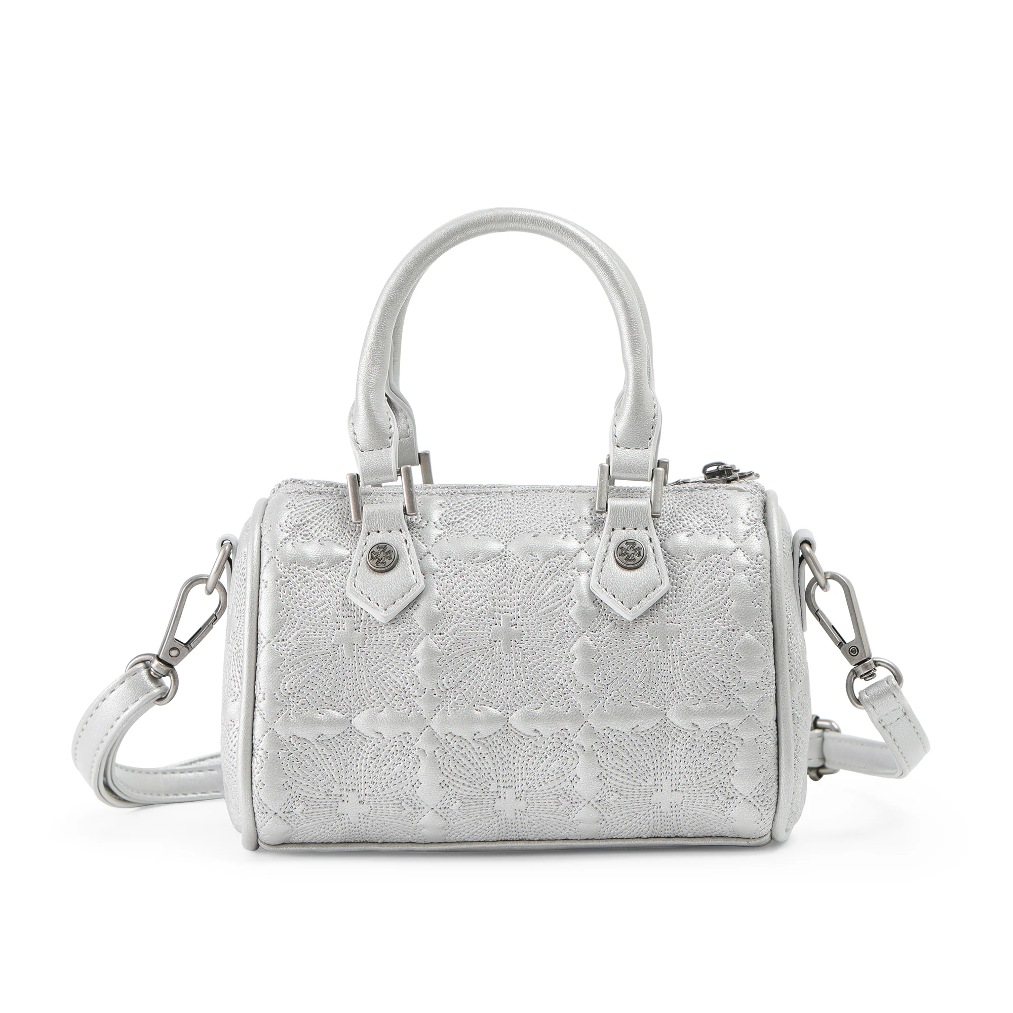 Embroidered Chopper Hanna Bag - Silver