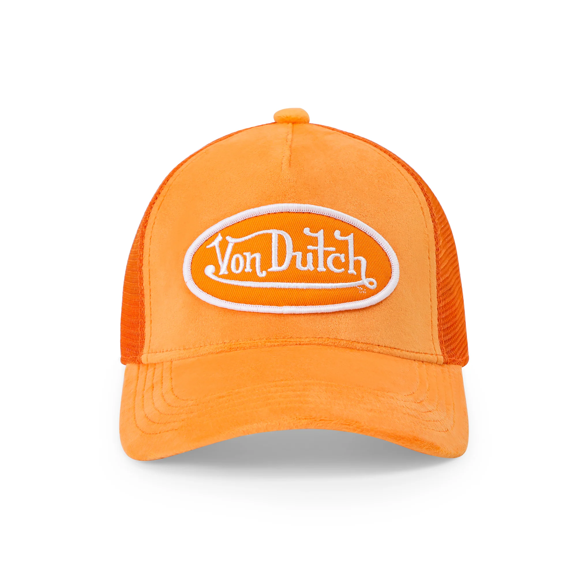 Kids Velvet Trucker Hat - Neon Orange