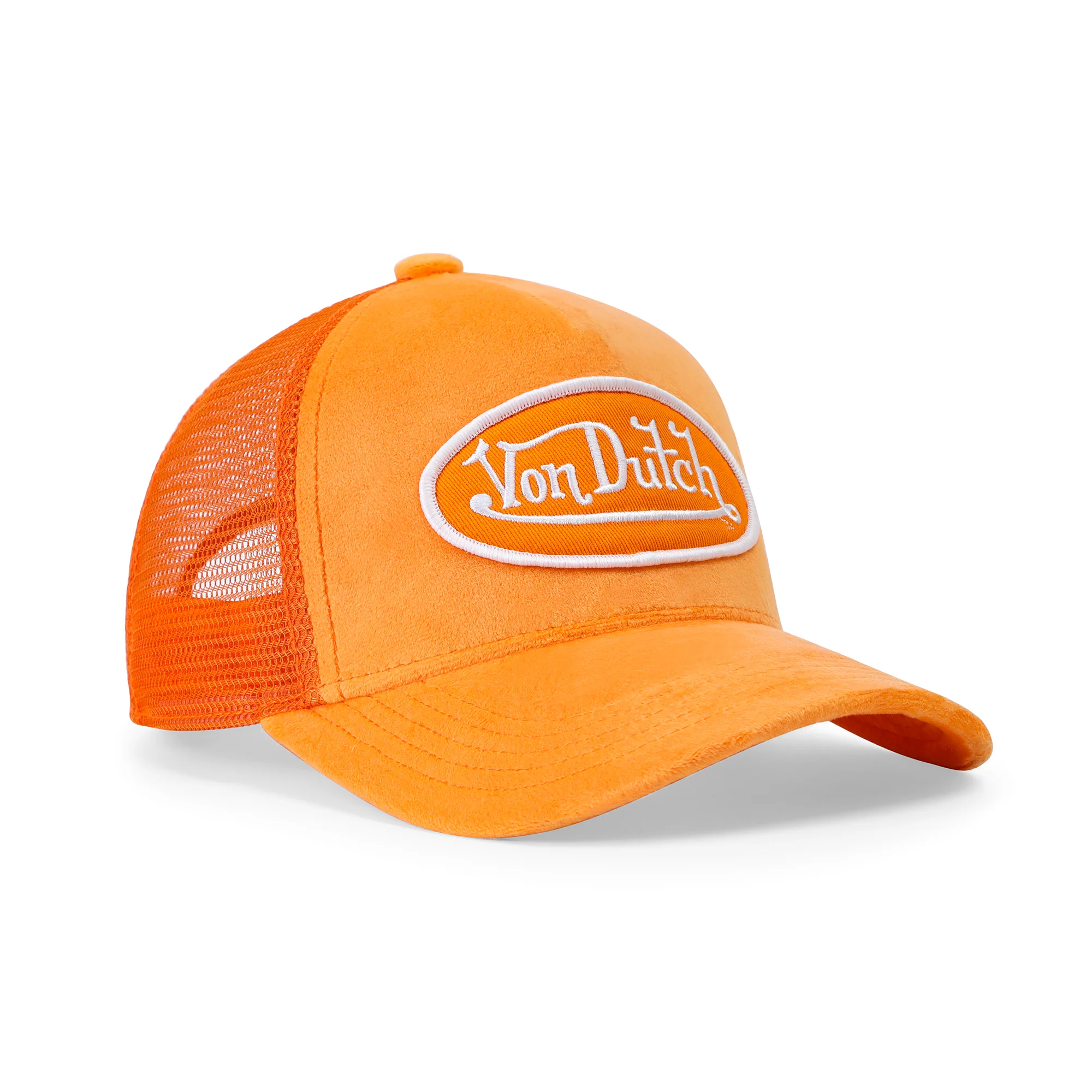 Kids Velvet Trucker Hat - Neon Orange