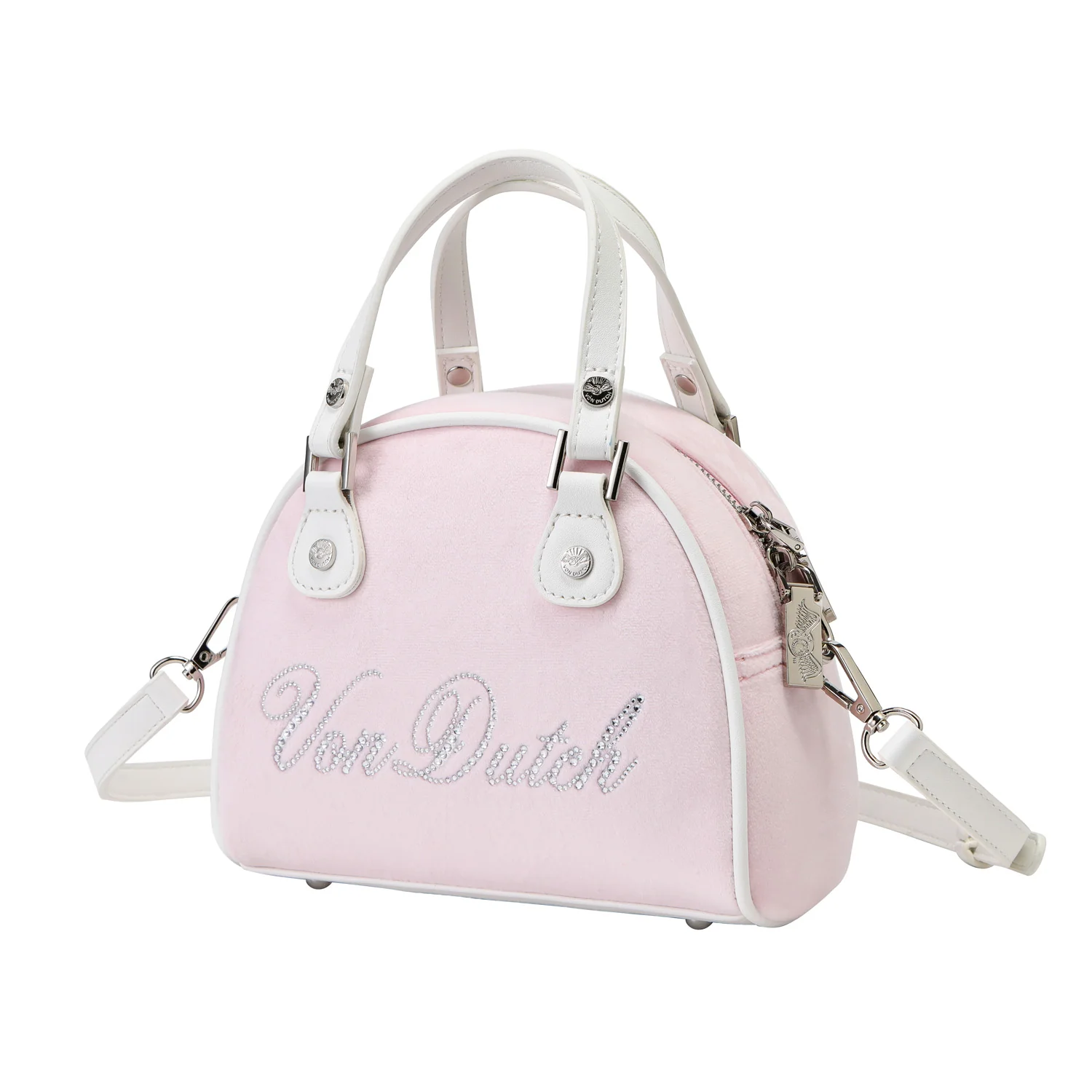 353-velour-rhinestone-bowling-bag-baby-pink-2.webp Velour Rhinestone Bowling Bag - Baby Pink