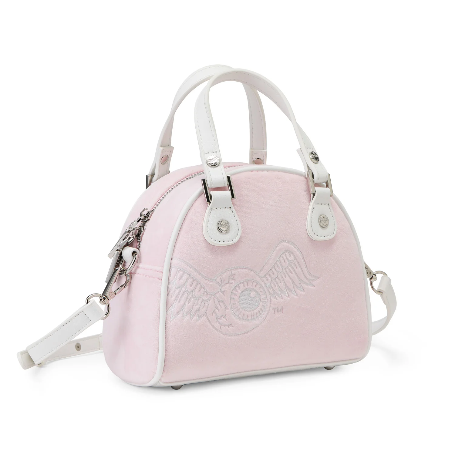 353-velour-rhinestone-bowling-bag-baby-pink-4.webp Velour Rhinestone Bowling Bag - Baby Pink