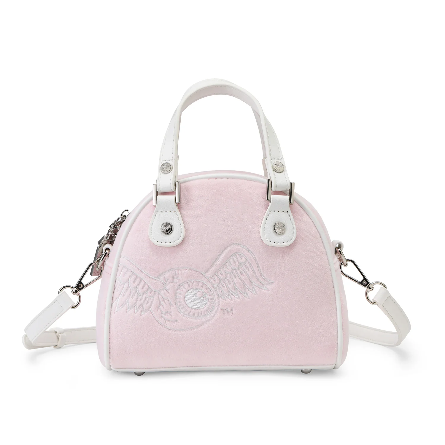353-velour-rhinestone-bowling-bag-baby-pink-5.webp Velour Rhinestone Bowling Bag - Baby Pink