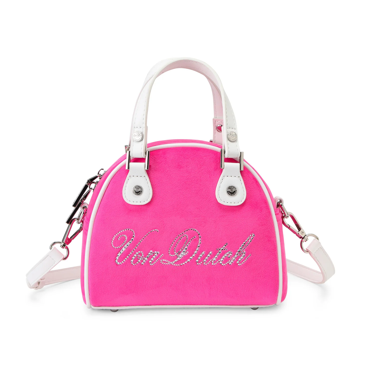 Velour Rhinestone Bowling Bag - Hot Pink