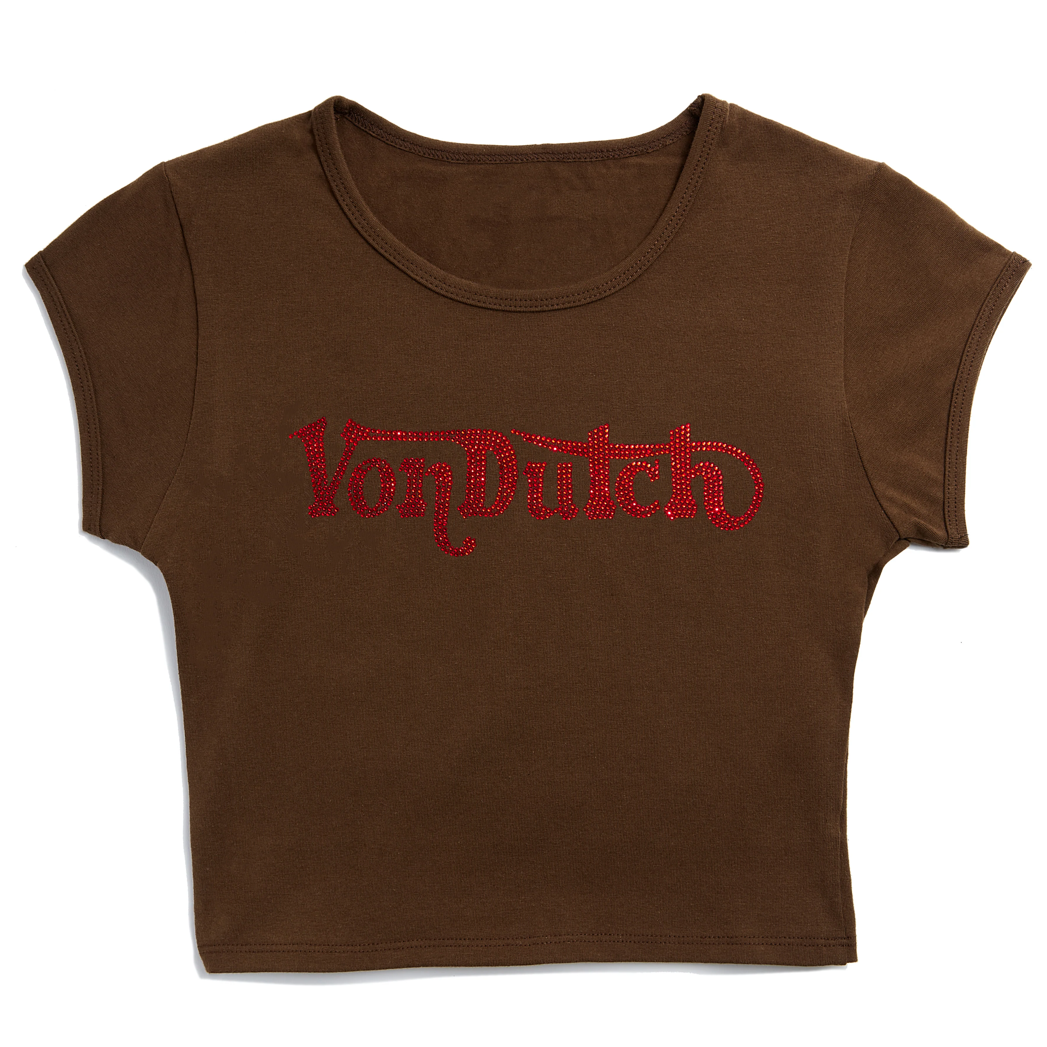 Von Dutch Brown & Red Ranch Logo Rhinestone Baby Tee