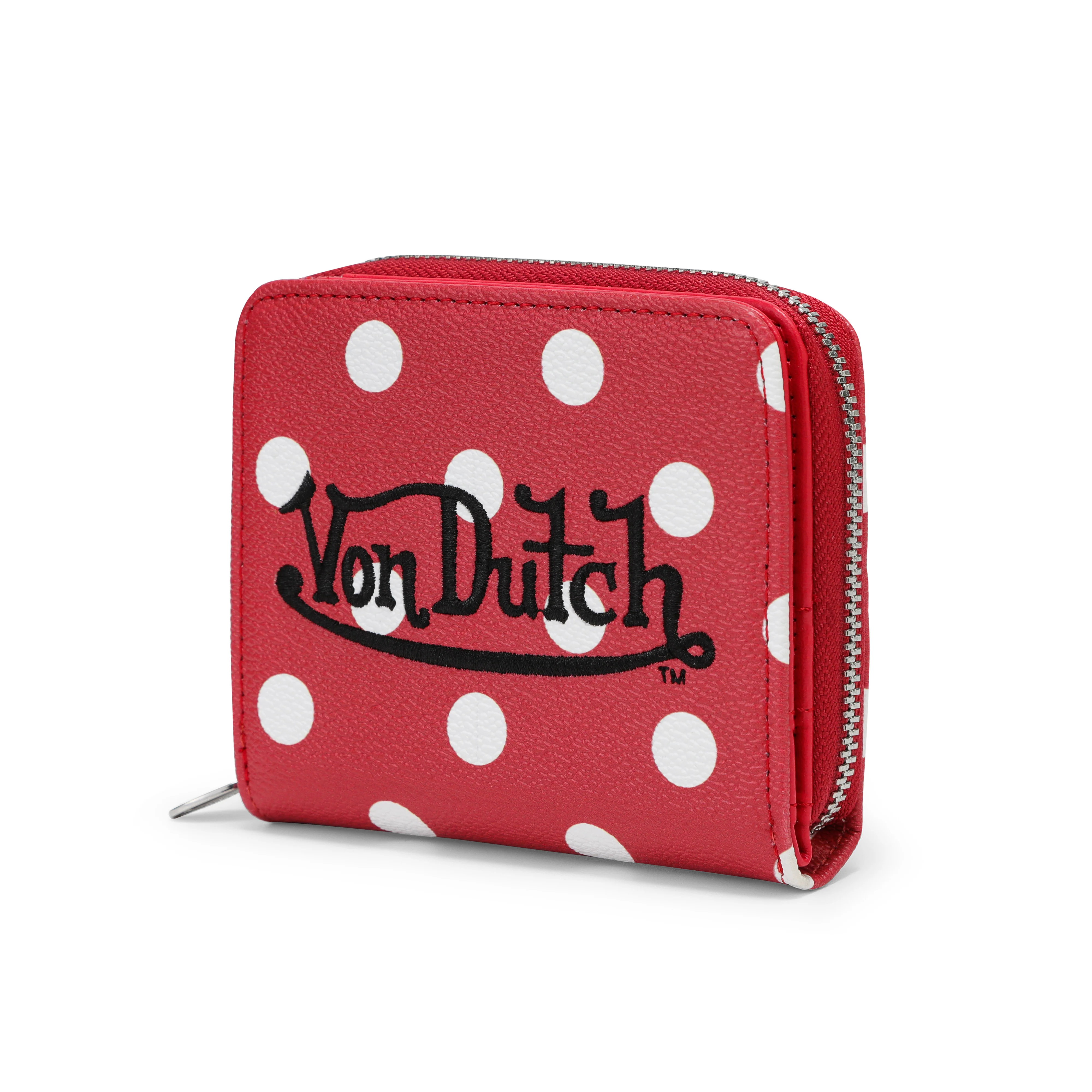 Polka Dot Zip-Up Wallet - Red