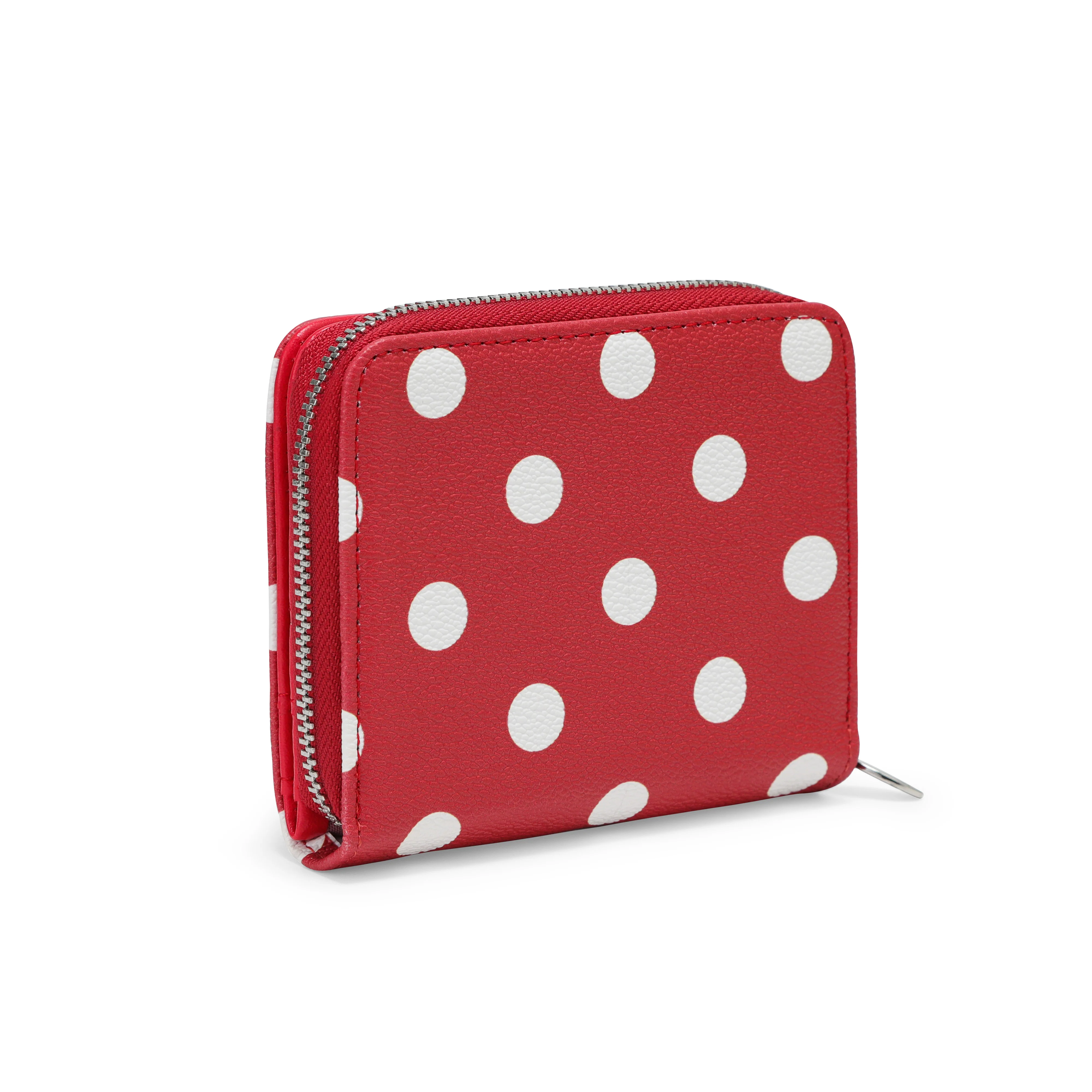 Polka Dot Zip-Up Wallet - Red