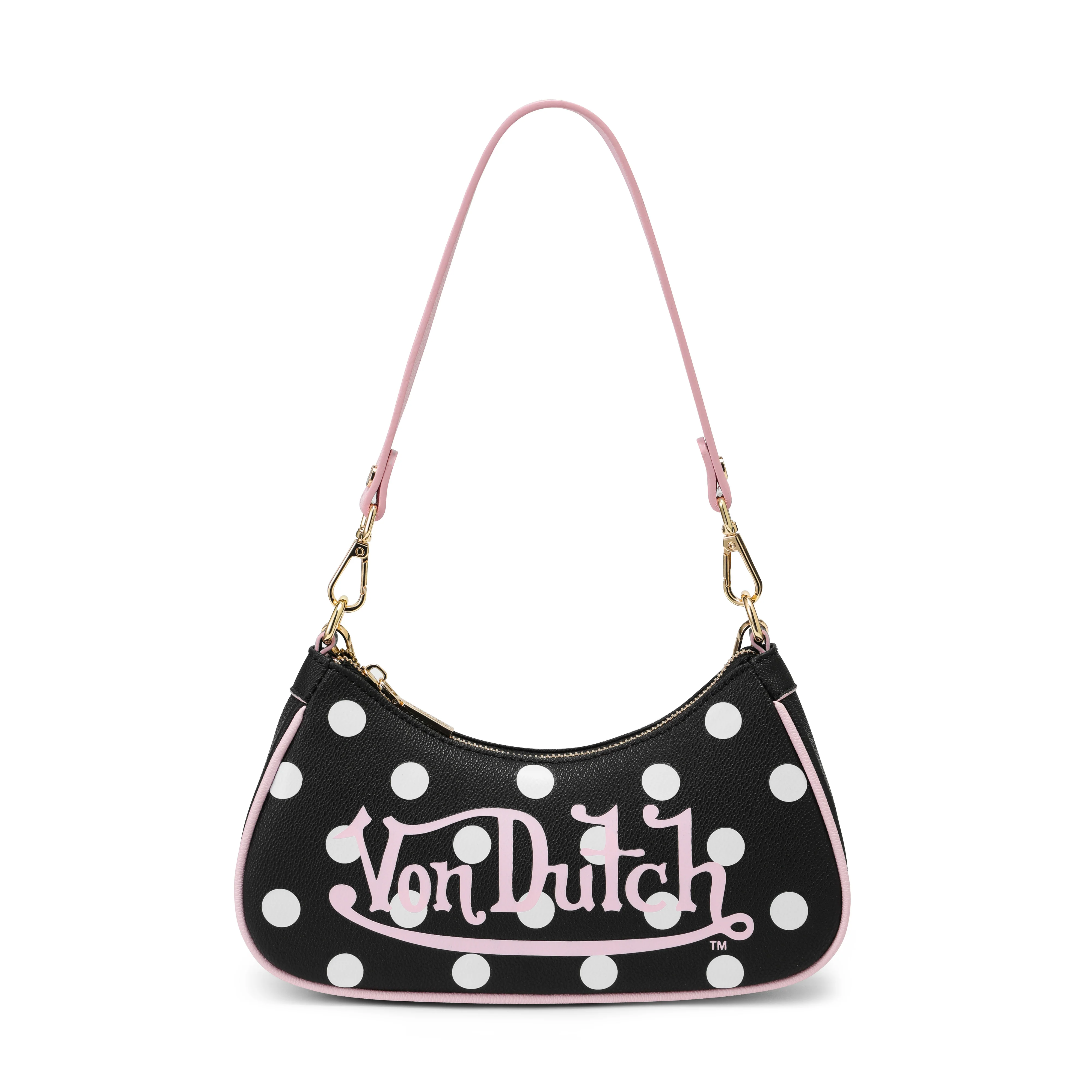 807-black-polk-a-dot-shoulder-bag-1.webp Black Polk A Dot Shoulder Bag