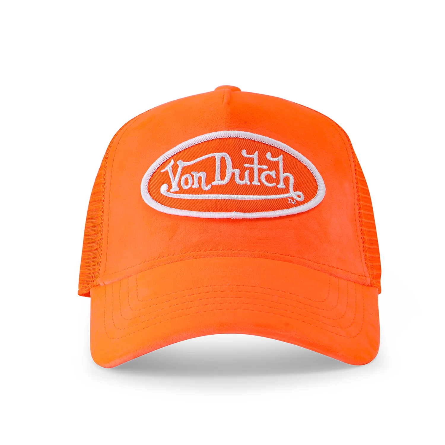 83-neon-orange-velvet-trucker-hat-1.webp Neon Orange Velvet Trucker Hat