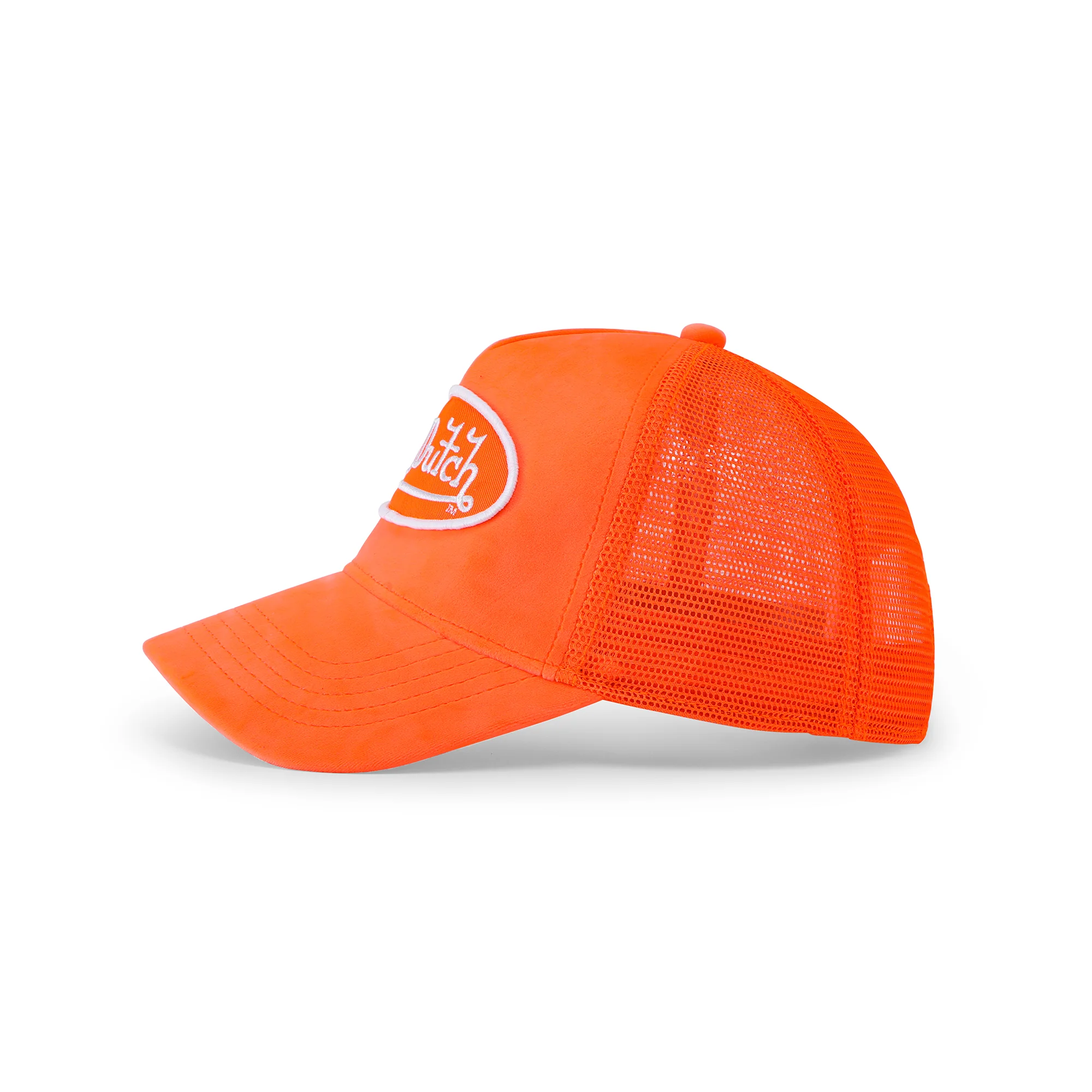 83-neon-orange-velvet-trucker-hat-2.webp Neon Orange Velvet Trucker Hat