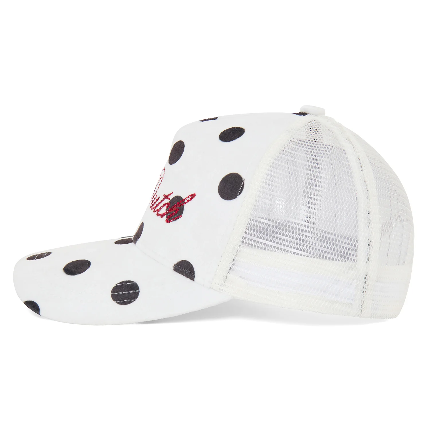 915-polka-dot-velour-rhinestone-trucker-hat-2.webp Polka Dot Velour Rhinestone Trucker Hat