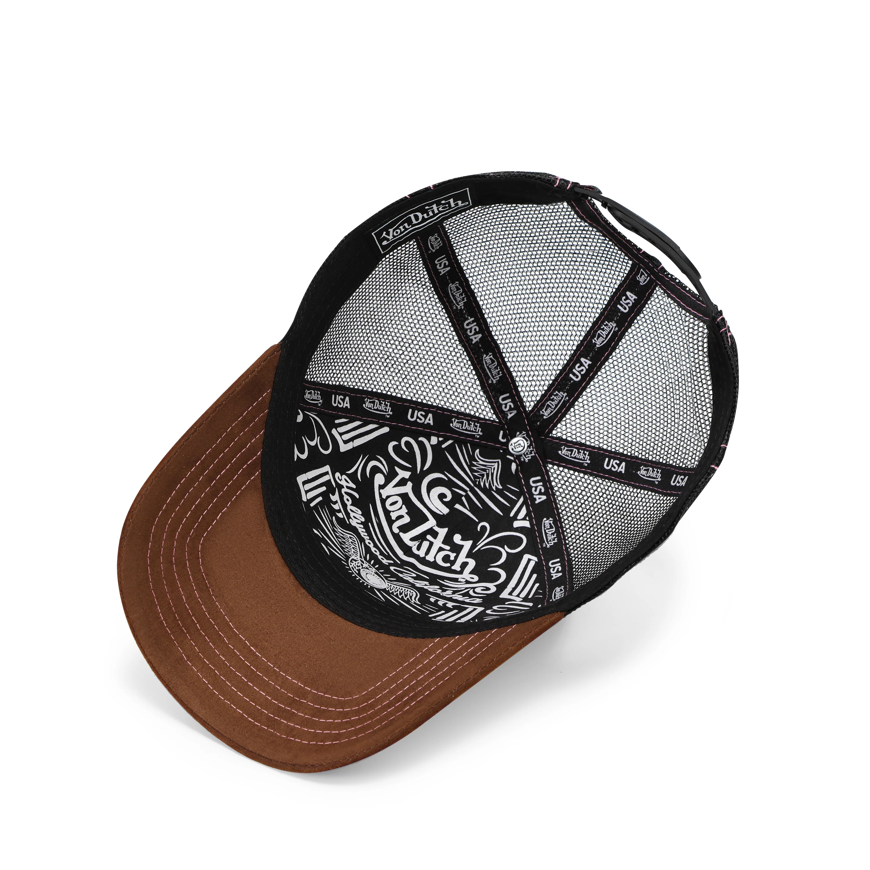 Suede Trucker Hat - Brown and Pink