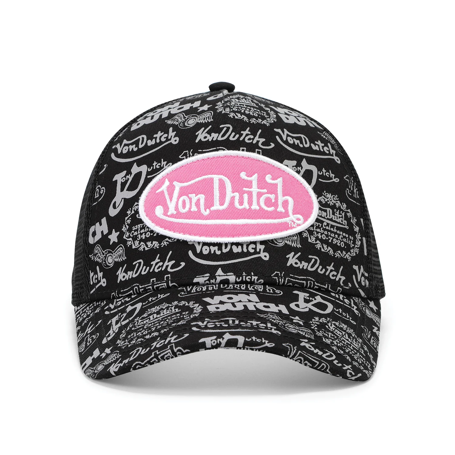 Logo Stamp Trucker Hat - Black and Pink