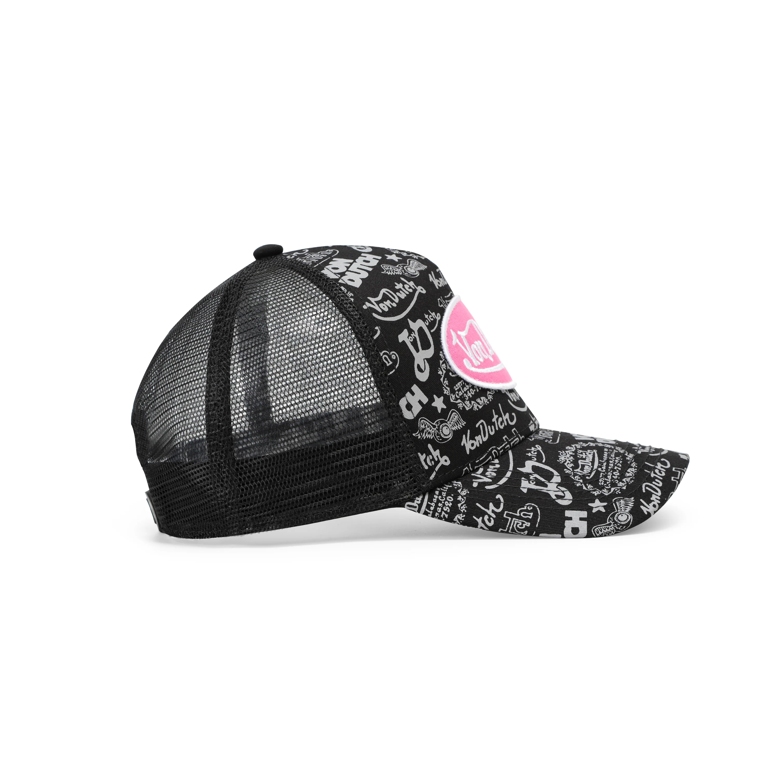 Logo Stamp Trucker Hat - Black and Pink
