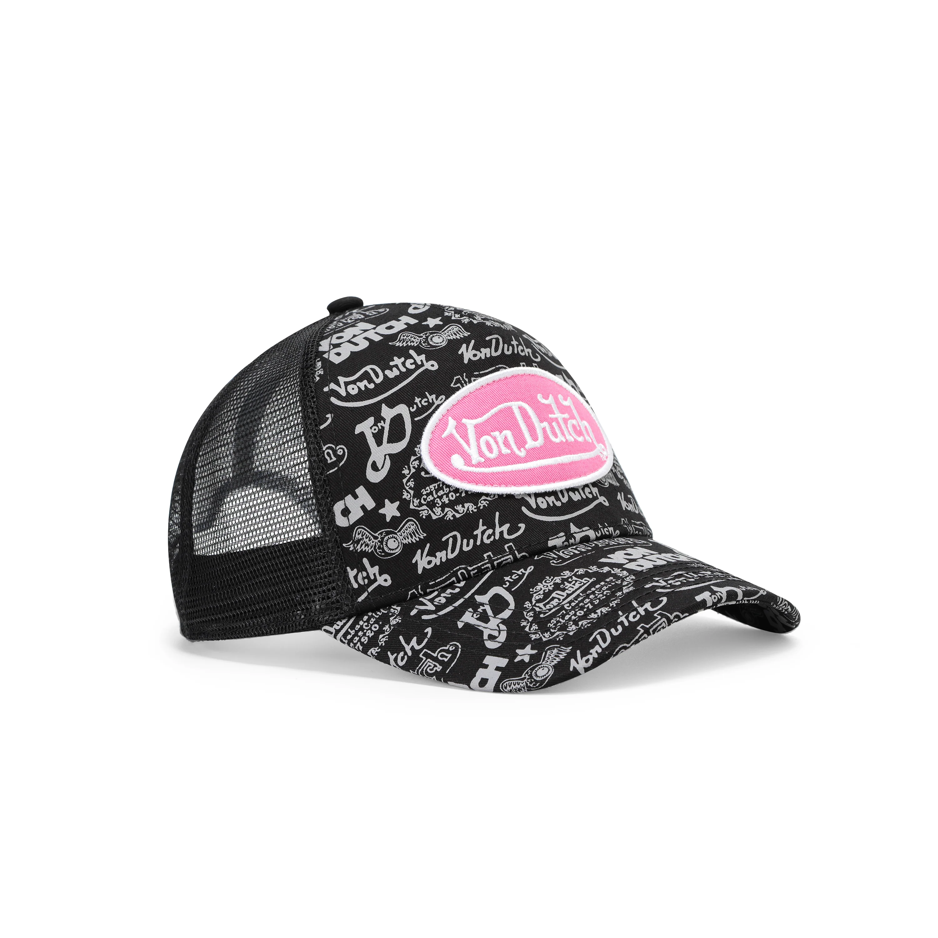 Logo Stamp Trucker Hat - Black and Pink