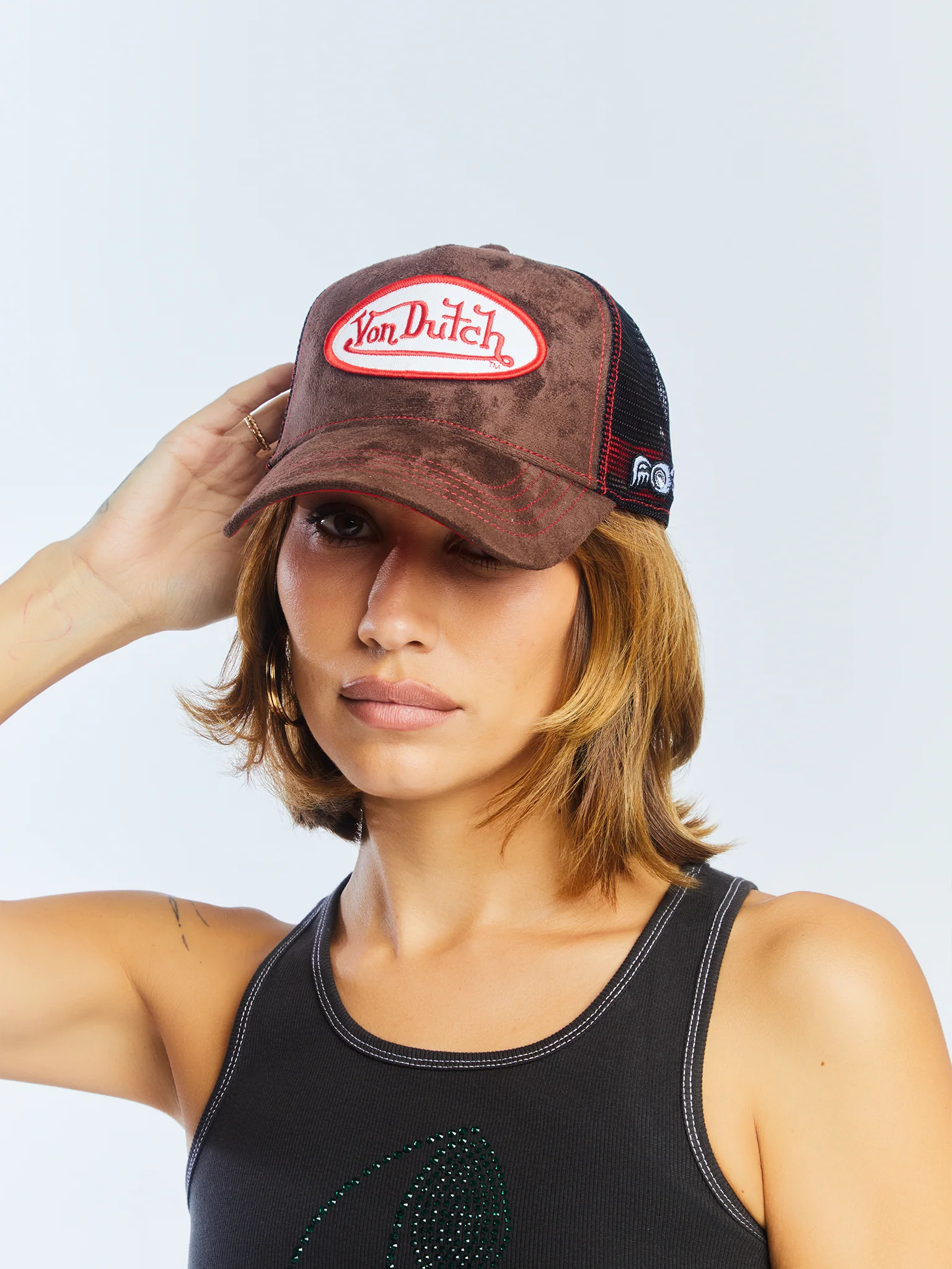 Brown & Red Velvet Trucker Hat