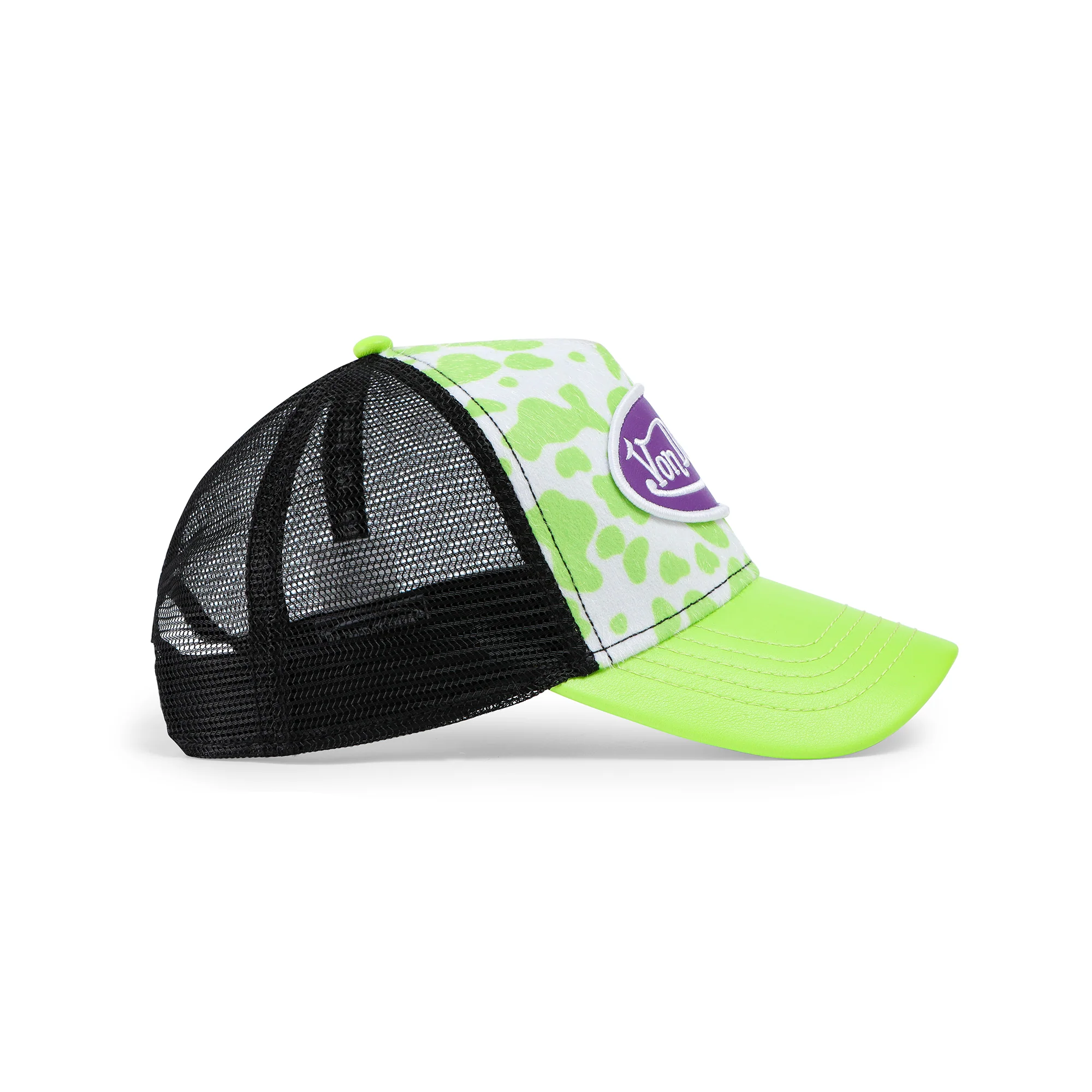 953-vegan-pony-hair-trucker-hat-lime-green-cow-print-3.webp Vegan Pony Hair Trucker Hat -Lime Green Cow Print