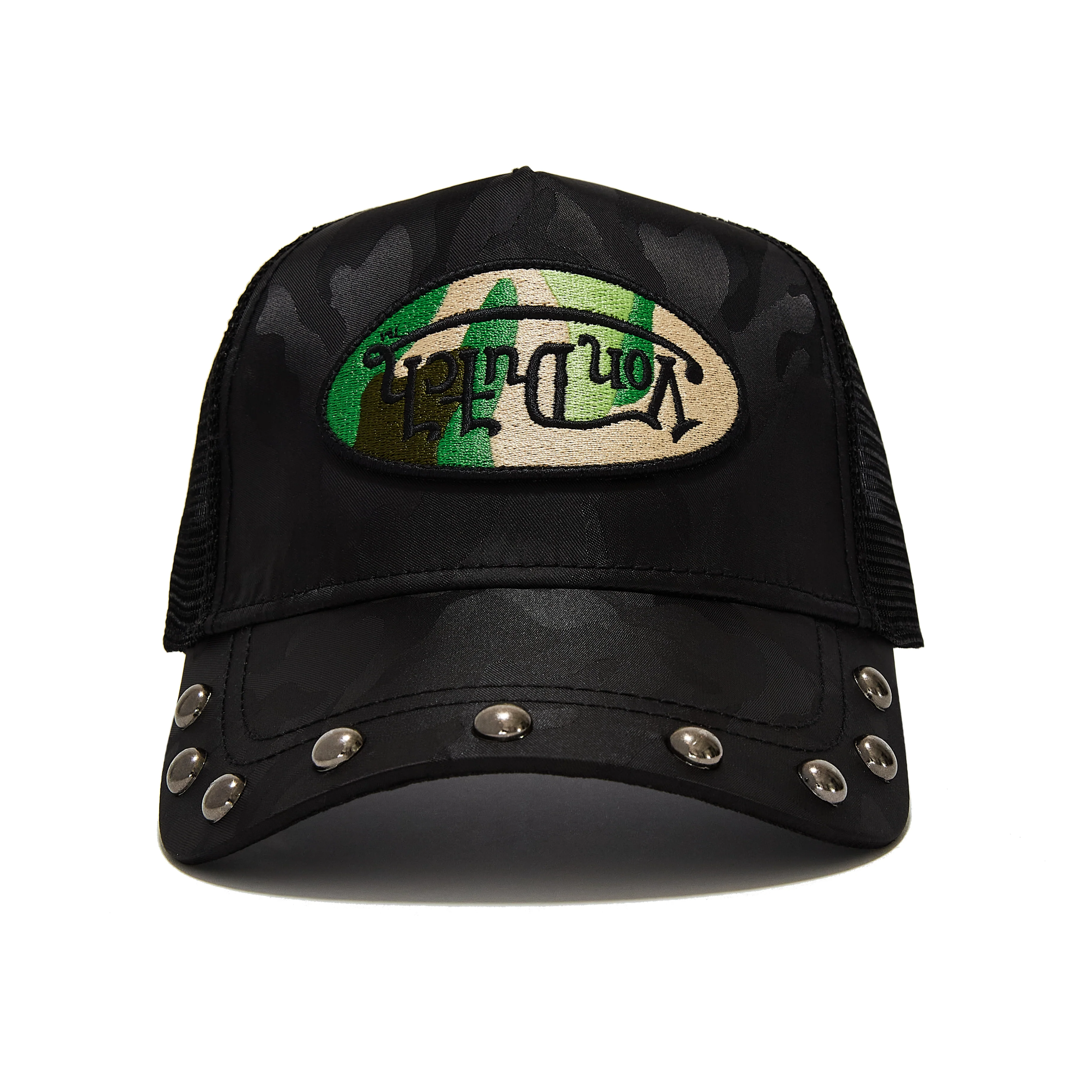 981-415-black-green-studded-trucker-hat-1.webp 415 Black & Green Studded Trucker Hat
