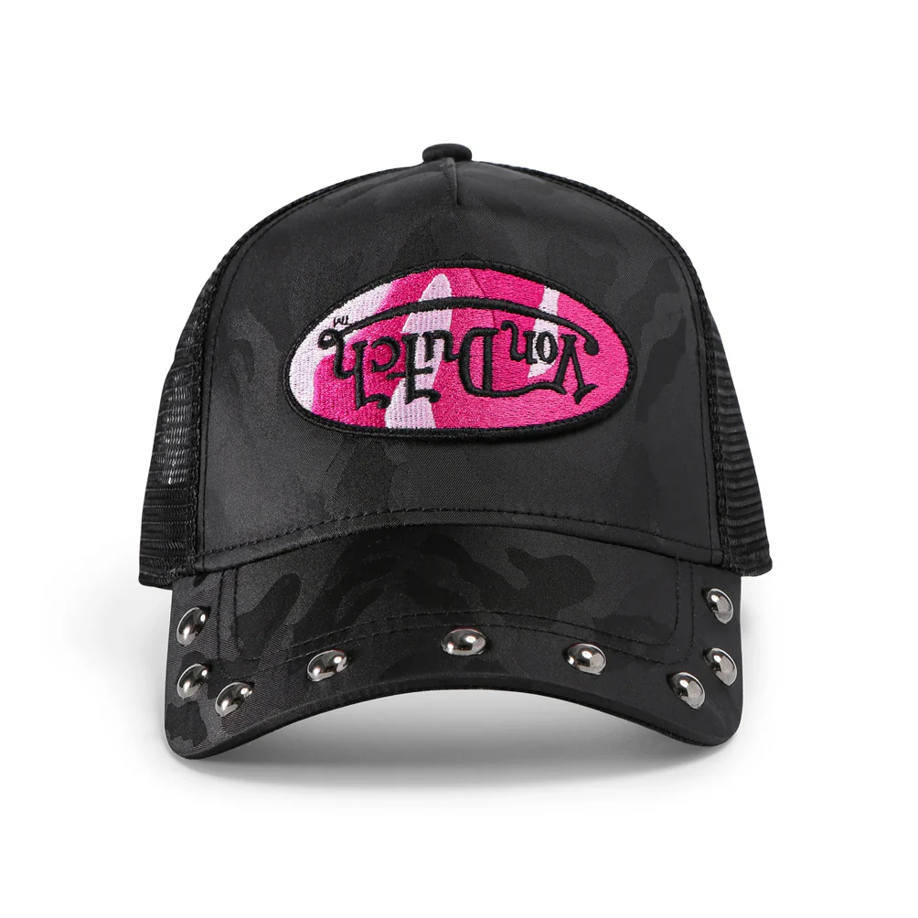 982-415-black-pink-studded-trucker-hat-1.webp 415 Black & Pink Studded Trucker Hat