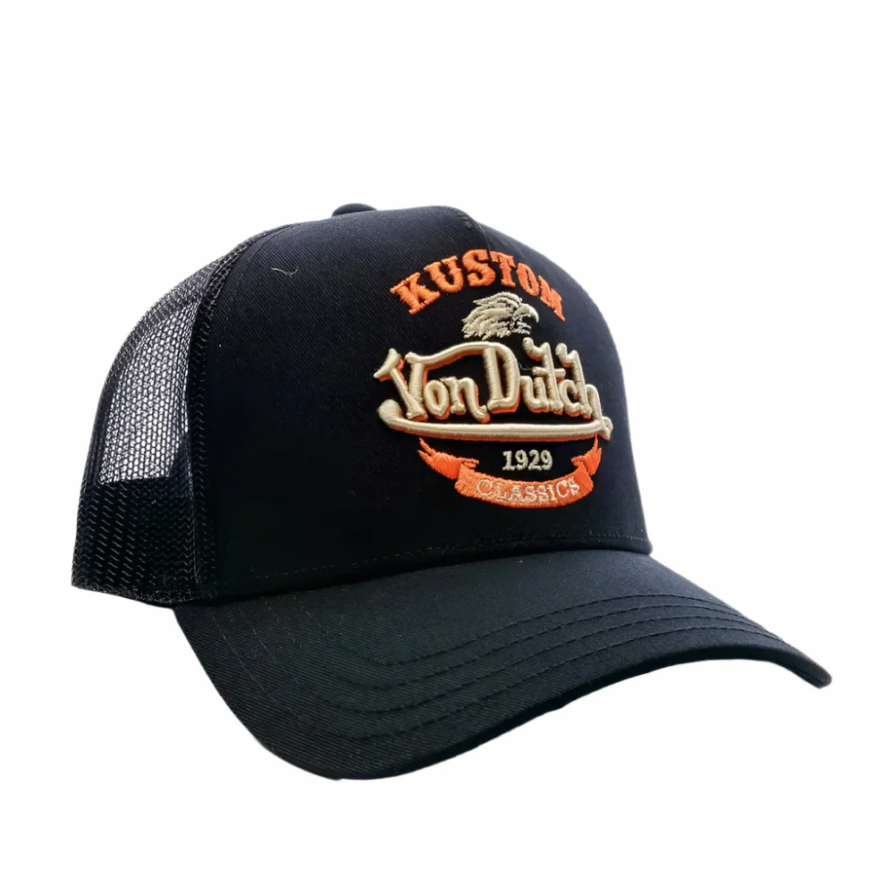 Black & Orange Kustom Classics Logo Trucker Hat
