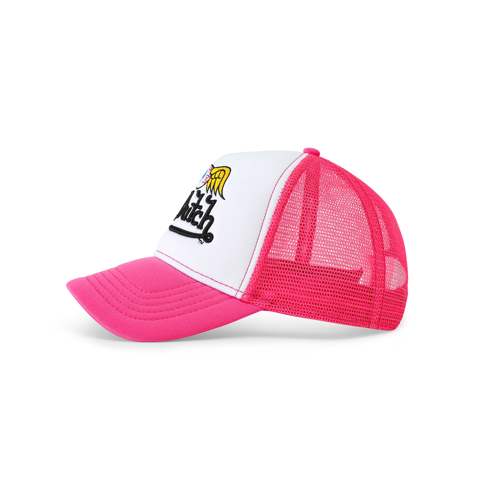 Hot Pink Flying Eyeball Wordmark Trucker Hat