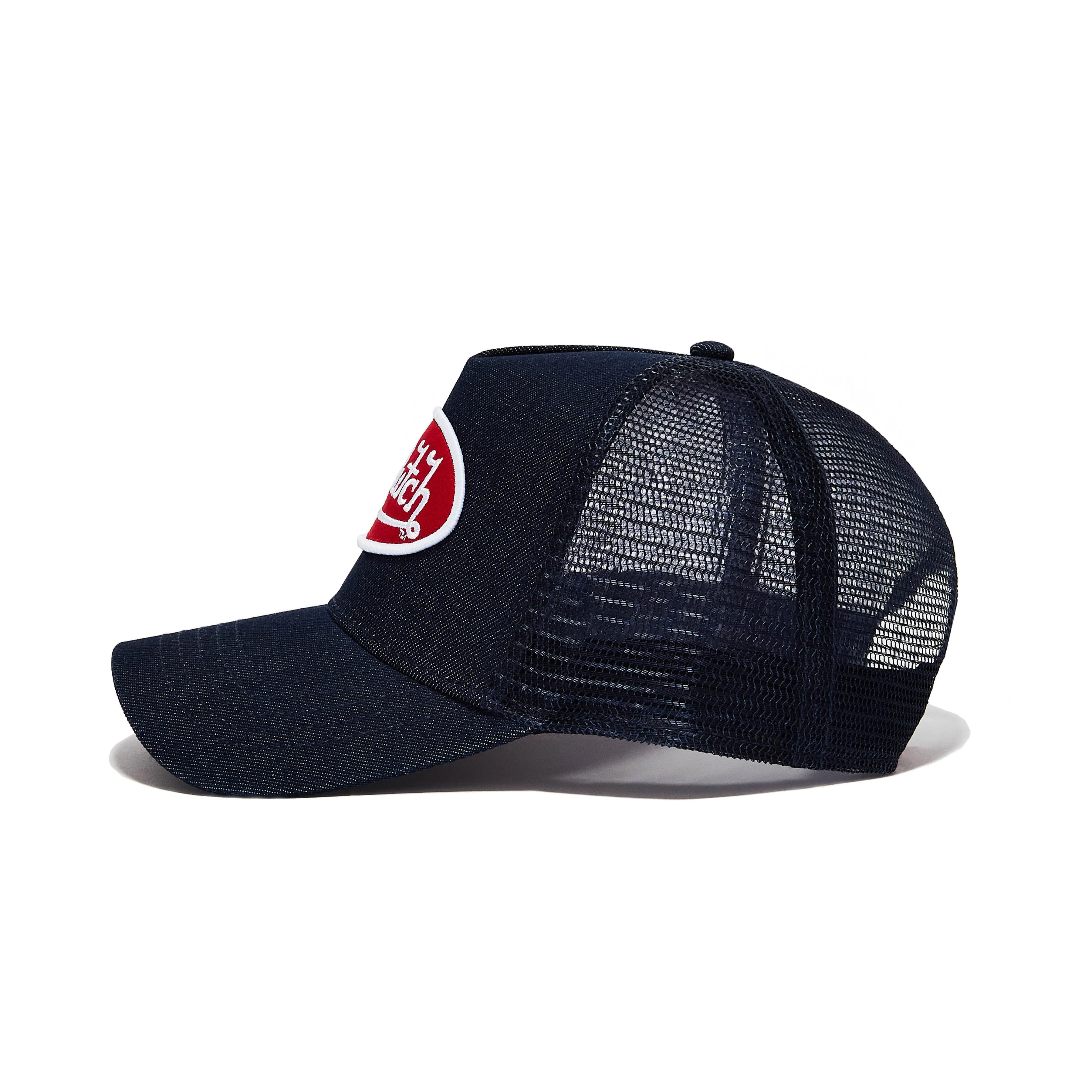 994-dark-denim-with-red-white-logo-trucker-hat-2.webp Dark Denim with Red & White Logo Trucker Hat