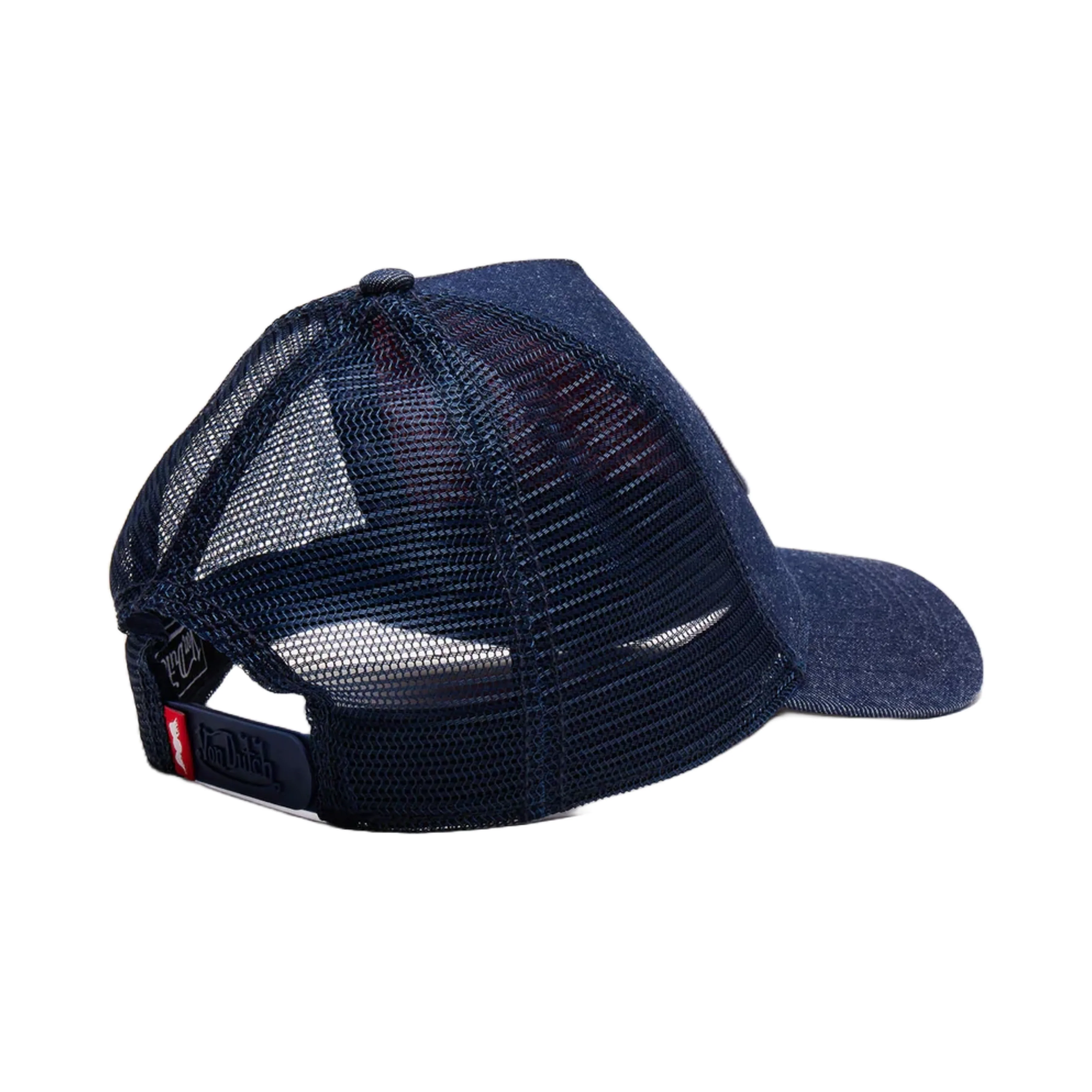 994-dark-denim-with-red-white-logo-trucker-hat-4.webp Dark Denim with Red & White Logo Trucker Hat
