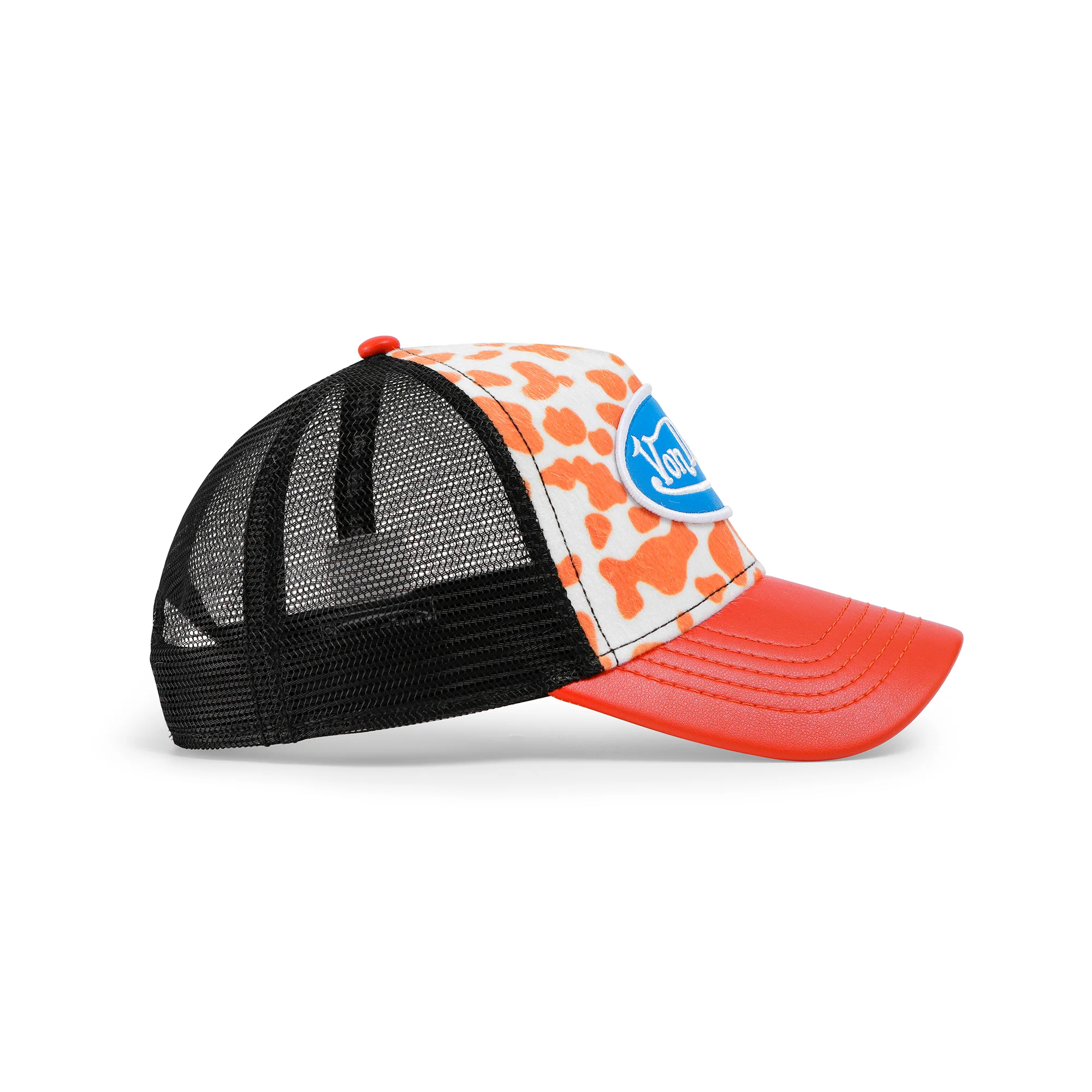996-vegan-pony-hair-trucker-hat-orange-cow-print-4.webp Vegan Pony Hair Trucker Hat -Orange Cow Print